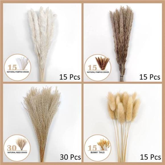 Pampas Grass Boho Home Decor, 75Pcs Natural Dried Carefully Hand-Picked Fluffy - Picture 4 of 6